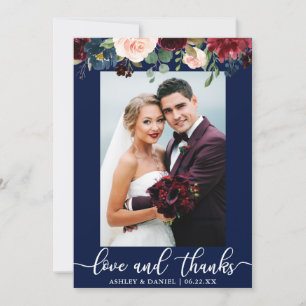 Hochzeit Foto Liebe Dank Burgundy Blue Floral Dankeskarte