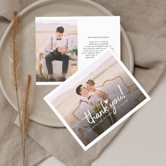Hochzeit Foto Liebe Herz Danke Karte (Wedding Day Photos Thank You Cards)