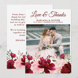 Hochzeit Foto Liebe und Dankkarte Burgundy Pink Einladung