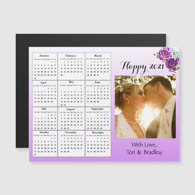 Hochzeit Foto Lila Rose Mini 2021 Kalender Magneteinladung (Vorne/Hinten)