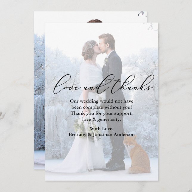 Hochzeit Foto Overlay Calligraphy Liebe Danke-Kart Dankeskarte (Vorne/Hinten)