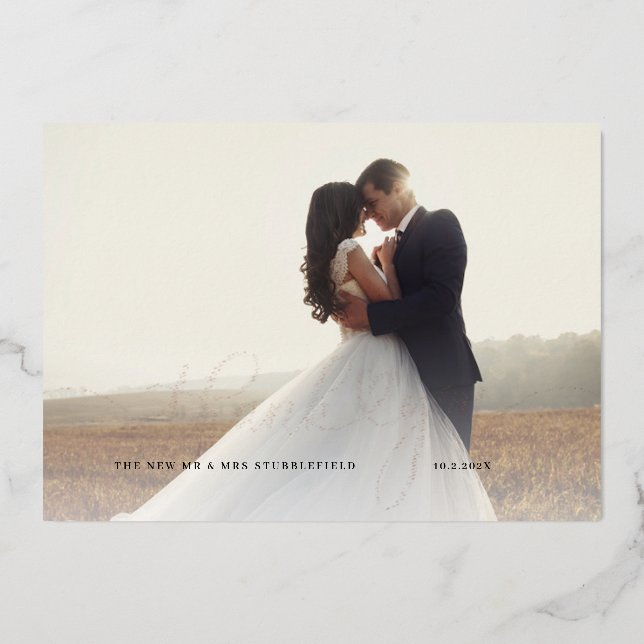 Hochzeit Foto Rose Gold Foil Script Danke Karte (Vorderseite)