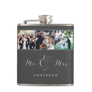 Hochzeit Foto Script Mr. und Mrs. Flask  Grau Flachmann