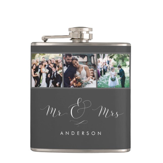 Hochzeit Foto Script Mr. und Mrs. Flask| Grau Flachmann (Vorderseite)
