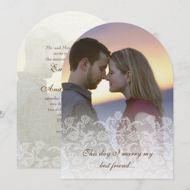 Hochzeit Foto Vintage Spitze Damaskus Einladungen (Vorne/Hinten)