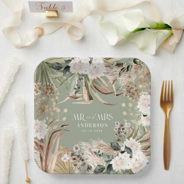 Hochzeit Frau Pampas eucalyptus modernes boho Part Pappteller (Hochzeit)