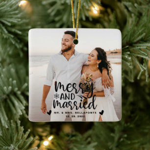 Hochzeit frohe und Verheiratete Weihnachts-Foto-Ke Keramikornament