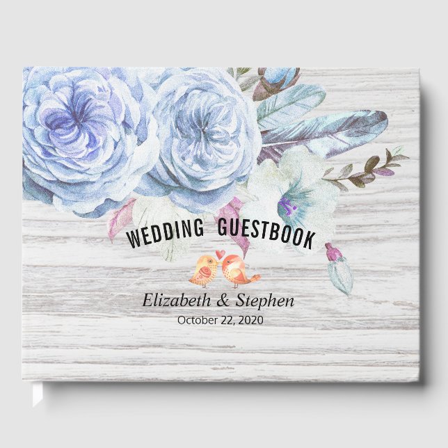 Hochzeit Gästebuch Boho Floral Feathers Rustic Woo (Vorderseite)