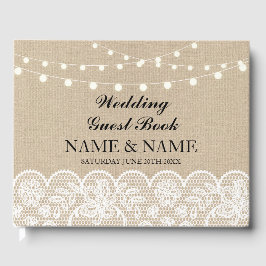 Hochzeit Gästebuch Burlap Lace Rustic Lights
