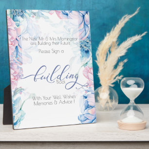 Hochzeit   Gebäude Block Blue Pink Peonies Fotoplatte