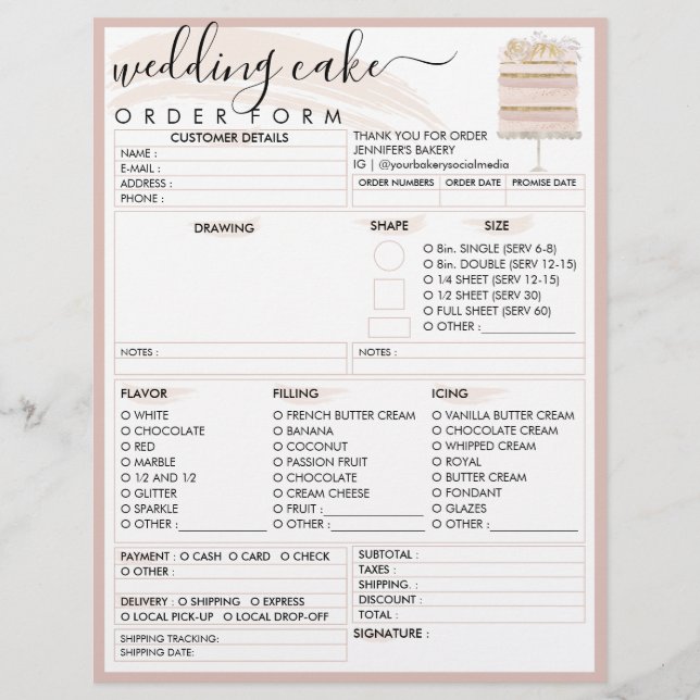Hochzeit Geburtstag Elegante Bäckerei Konditorei Flyer (Vorne)