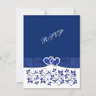 Hochzeit   GEDRUCKTES BAND   Blau, Weiße Herzen RS RSVP Karte