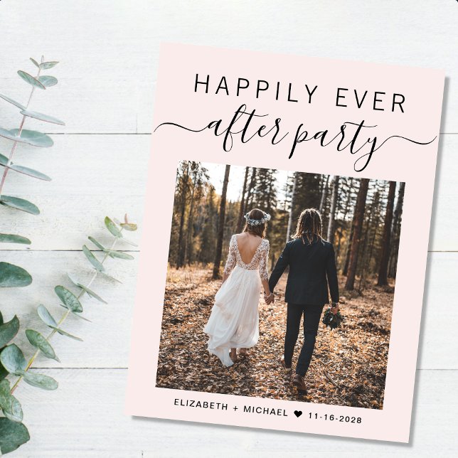 Hochzeit glücklich immer nach dem Party Foto QR Co Ankündigungspostkarte (An chic Happily Ever After Party postcard invitation for your wedding celebration)