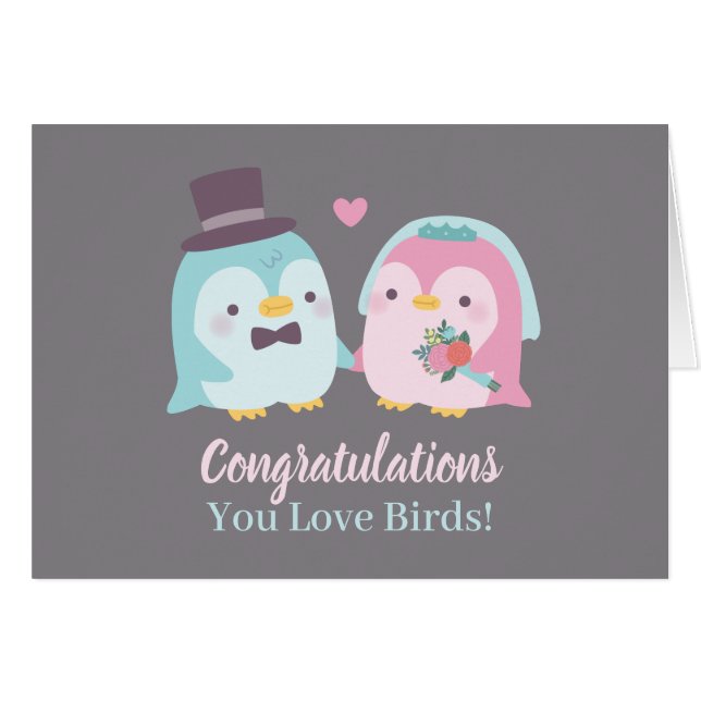 Hochzeit Glückwunsch Pinguin Groom und Bride (Vorderseite (Horizontal))