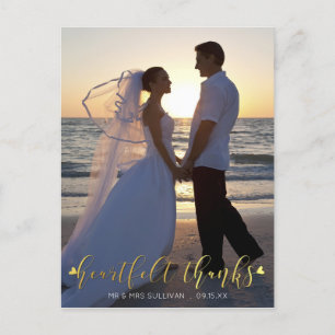 Hochzeit Gold HEARTFELT DANK Fotos vorne/hinten Postkarte