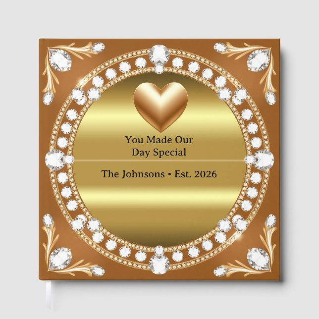 💍 Hochzeit Gold Herz Monogramm Stil 🌹 Gästebuch (Vorderseite)