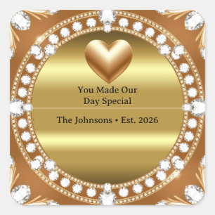 💍 Hochzeit Gold Herz Monogramm Stil 🌹 Quadratischer Aufkleber