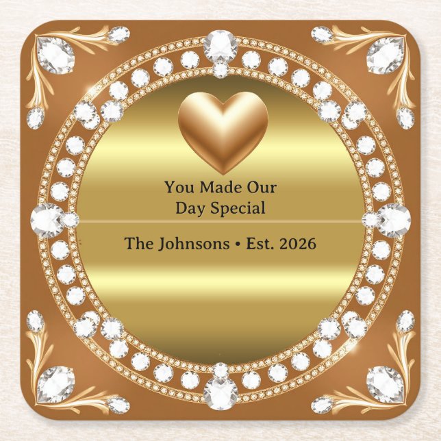 💍 Hochzeit Gold Herz Monogramm Stil 🌹 Rechteckiger Pappuntersetzer (Vorderseite)
