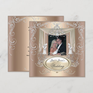Hochzeit Gold Kaffee Creme Silber Verziert Elegant Einladung