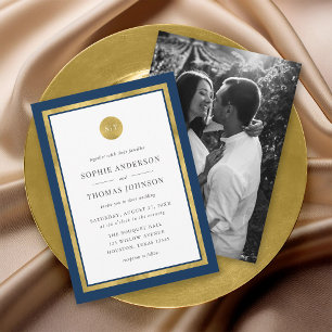 Hochzeit Gold Runde Monogramm Foto Benutzerdefinie Einladung