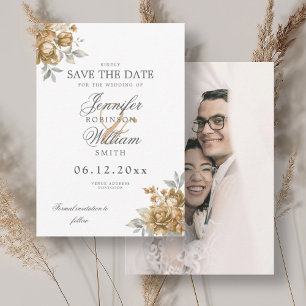 Hochzeit Gold Rustikale Florale Foto-Speicher-Datu Save The Date