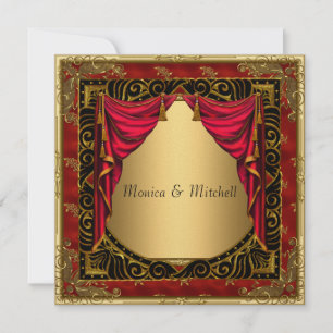Hochzeit Gold Schwarz Rot Retro Einladung