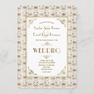 Hochzeit   Gold White Roaring 20s Art Deco Einladung
