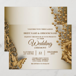 Hochzeit Golden Beige Floral Schmetterling Vintage Einladung