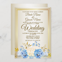 Hochzeit Golden Blue Yellow Floral Frame Rustikal Einladung