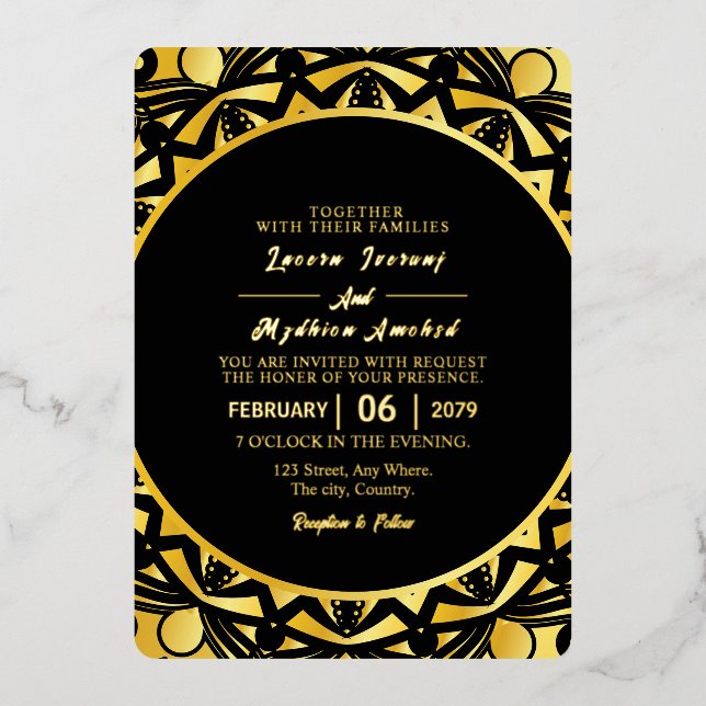Hochzeit Golden Luxury Invitation Card Golden Foil Folieneinladung (Vorderseite)