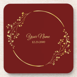 Hochzeit Goldene Blumengeometrische Girlande Rote  Getränkeuntersetzer