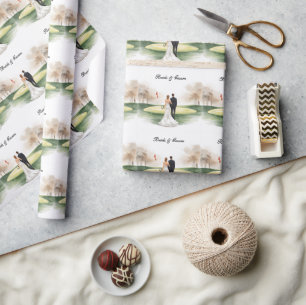 Hochzeit Golf mit Braut und Bräutigam auf dem Golf Geschenkpapier