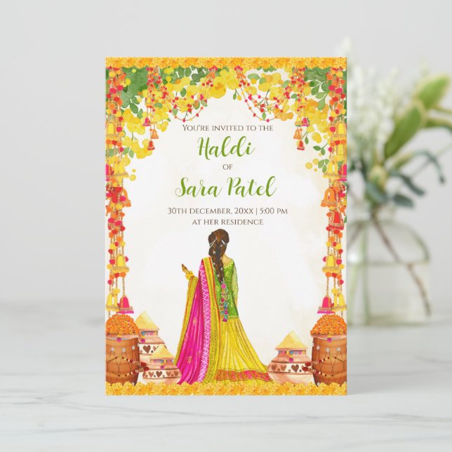 Hochzeit Haldi laden & Pithi einladen Haldi Zeremo Einladung (Stehend Vorderseite)