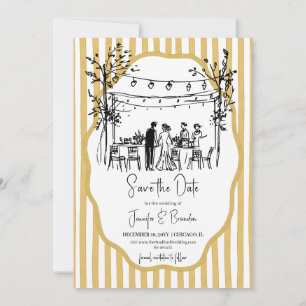 Hochzeit handgezeichnet senfgestreift einladung