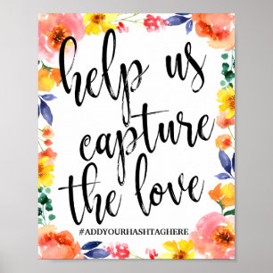 Hochzeit Hashtag Floral Watercolor 8x10 Schild