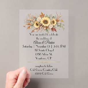 Hochzeit Herbst Hirschgeweih und Sonnenblumen Acryleinladungen