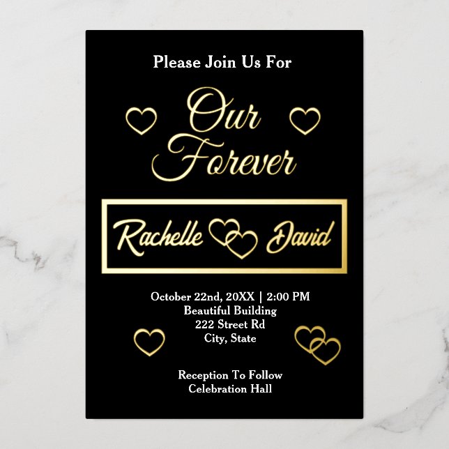 Hochzeit Herz Minimalistisch Elegante Unser ewiges Folieneinladung (Vorderseite)
