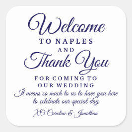 Hochzeit Herzlich willkommen Vielen Dank Hotel Cus Quadratischer Aufkleber