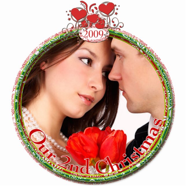 Hochzeit hört unsere 2. Weihnachten Fotoskulptur Ornament (Vorne)