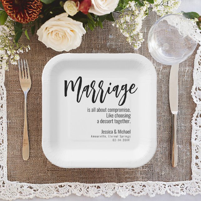 💍 Hochzeit Humorvolles Minimalistisches Elegant Pappteller (Paper Plate from the Elegance Collection – a uniquely humorous addition to your wedding festivities.)
