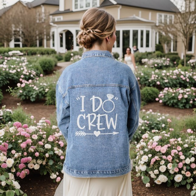 Hochzeit ich Crew Bridesmaid Typografie White Jeansjacke (Hochzeit Rückseite)