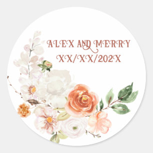 Hochzeit im Frühjahr MONOGRAM Rose Bouquet Runder Aufkleber