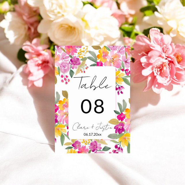 Hochzeit im Frühjahr Tischnummer (Spring Summer Floral Watercolor Wedding Table Number)