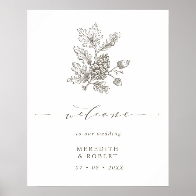 Hochzeit im Herbst Acorn & Pinecone - Willkommen Poster (Vorne)