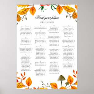 Hochzeit im Herbst Alphabet Sitzdiagramm. gelber H Poster