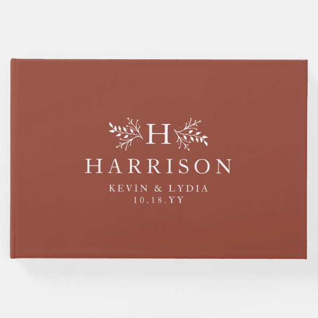 Hochzeit im Herbst aus rustikalem Monogramm Terrak Gästebuch (Vorderseite)