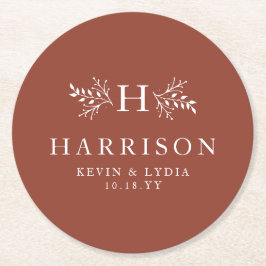 Hochzeit im Herbst aus rustikalem Monogramm Terrak Runder Pappuntersetzer