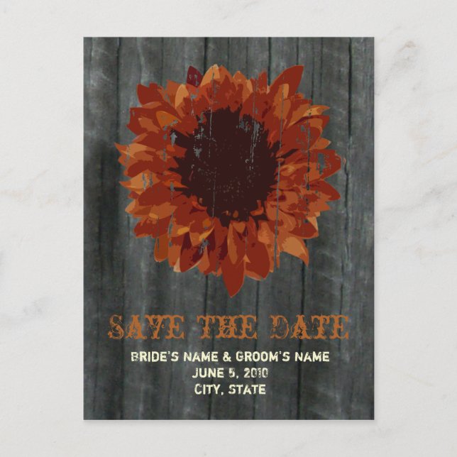 Hochzeit im Herbst Barnwood Save the Date Postcard Ankündigungspostkarte (Vorderseite)