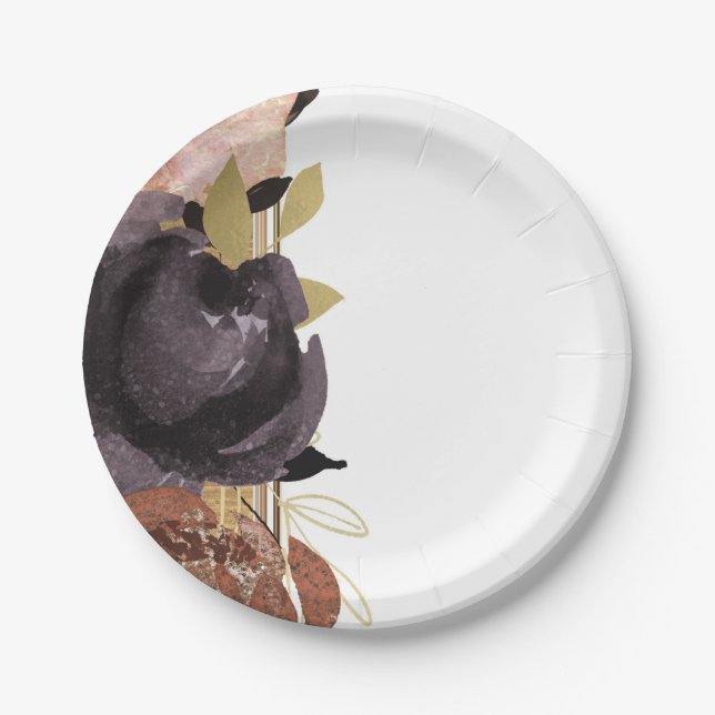 Hochzeit im Herbst Bold Glam Blume Moderne Blumenw Pappteller (Vorderseite)