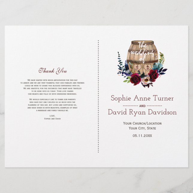 Hochzeit im Herbst Burgund Floral Weine Barrel Flyer (Vorne)